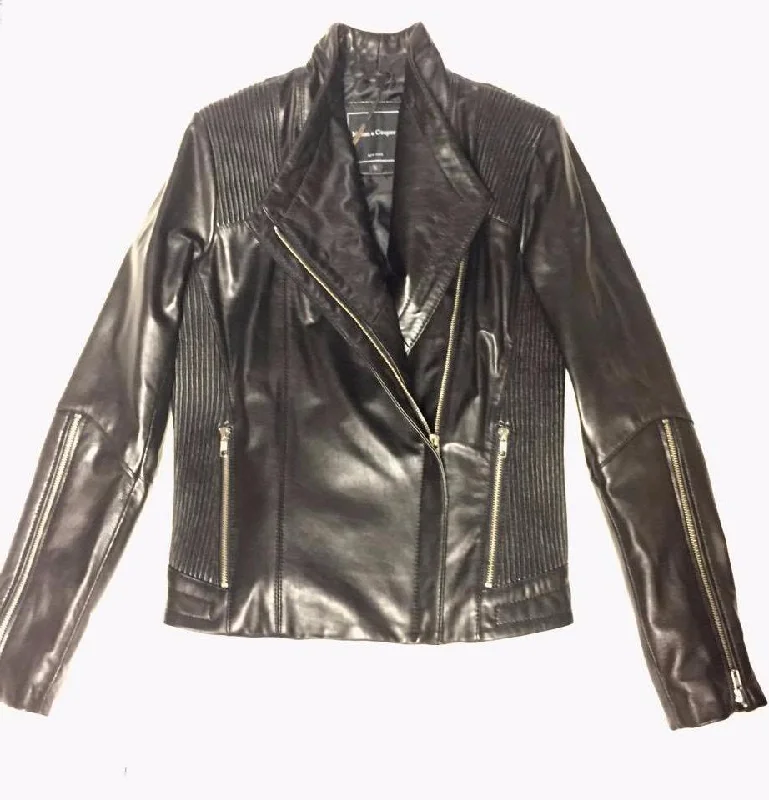 Mason & Cooper Women's Asymmetrical Black Lambskin Biker Jacket Wool Fabric Cashmere Fabric Tweed Fabric Mason & Cooper Women's Asymmetrical Black Lambskin Biker Jacket Wool Fabric Cashmere Fabric Tweed Fabric