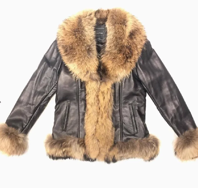 Mason & Cooper Women's Lambskin Jacket with Fox Fur Lining Faux Fur Fabric Real Fur Fabric Shearling Fabric Mason & Cooper Women's Lambskin Jacket with Fox Fur Lining Faux Fur Fabric Real Fur Fabric Shearling Fabric