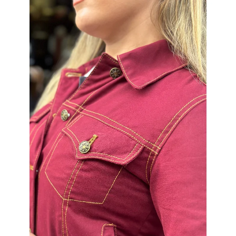 Modfather Clothing - Women's Twill Maroon Peach Hart - Trucker Jacket Fleece Jacket Down Jacket Feather Jacket Modfather Clothing - Women's Twill Maroon Peach Hart - Trucker Jacket Fleece Jacket Down Jacket Feather Jacket