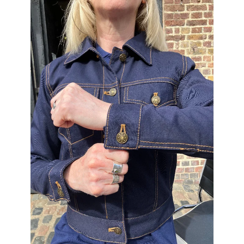 Modfather Clothing - Women's Twill Navy - Trucker Jacket Appliqued Jacket Beaded Jacket Sequined Jacket Modfather Clothing - Women's Twill Navy - Trucker Jacket Appliqued Jacket Beaded Jacket Sequined Jacket