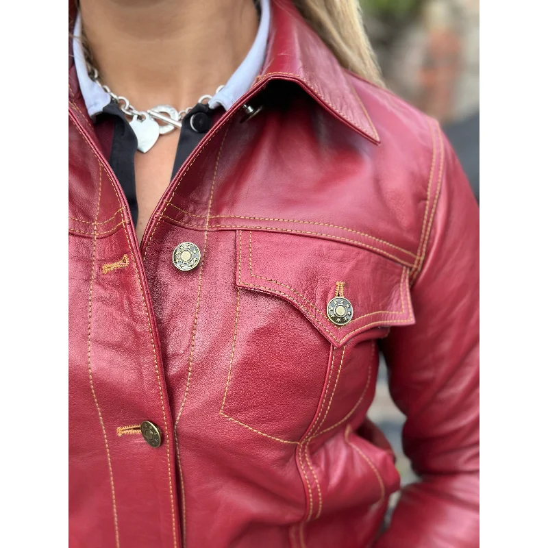Modfather Clothing - Women's Leather Burgundy - Trucker Jacket Fleece Jacket Down Jacket Feather Jacket Modfather Clothing - Women's Leather Burgundy - Trucker Jacket Fleece Jacket Down Jacket Feather Jacket
