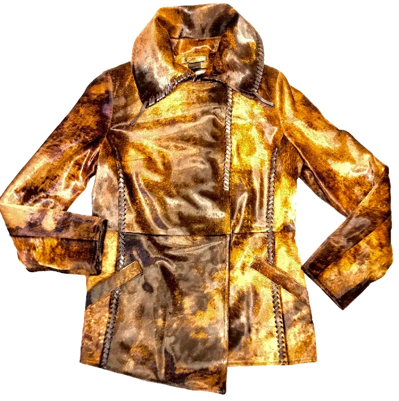 Kashani Natural Rust Couture Pony Asymmetrical Jacket Print Jacket Jacquard Jacket Embroidered Jacket Kashani Natural Rust Couture Pony Asymmetrical Jacket Print Jacket Jacquard Jacket Embroidered Jacket