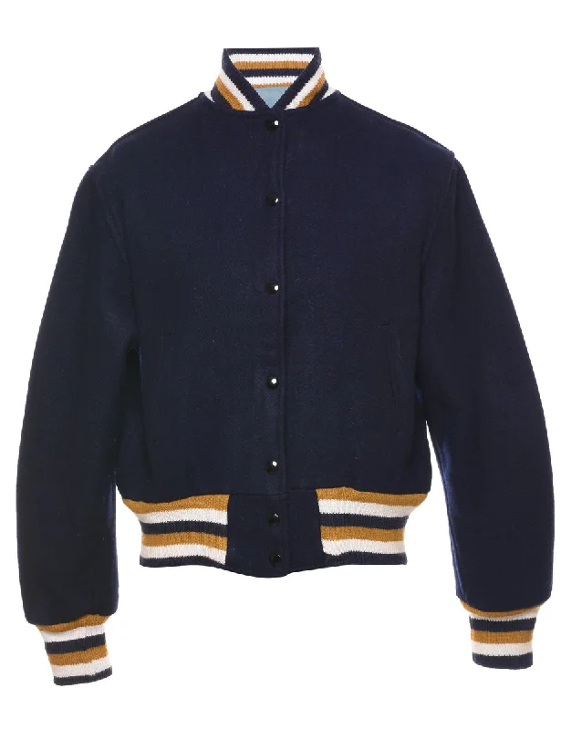 Navy Bomber Jacket - M Belted Jacket Elasticated Jacket Padded Jacket