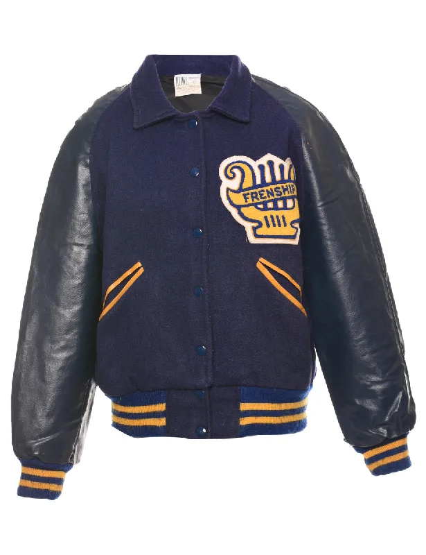 Navy Team Jacket - M Appliqued Jacket Beaded Jacket Sequined Jacket