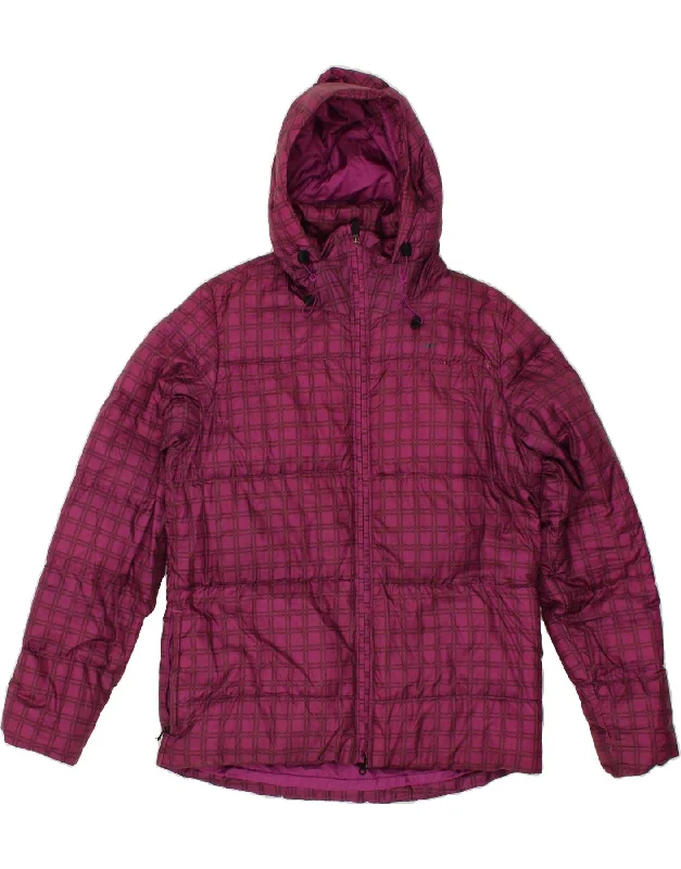 NIKE Womens Hooded Padded Jacket UK 16 Large Pink Check Polyester Hoodie Zip-Up Jacket Button-Up Jacket