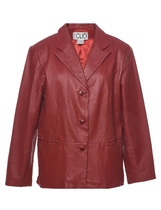 Red Leather Jacket - L Knit Fabric Woven Fabric Fleece Fabric