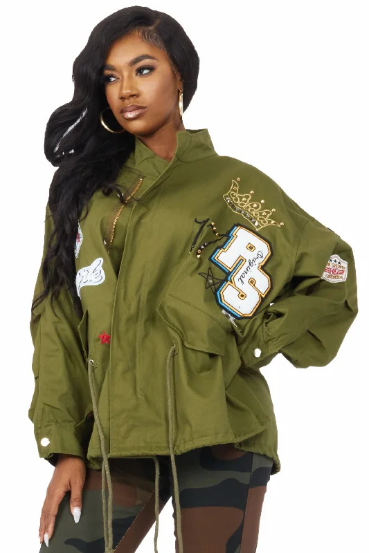 Mezcali Olive Oversized Jacket Snapped Jacket Toggled Jacket Drawstring Jacket