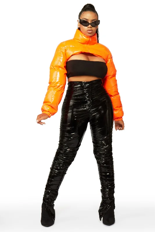 Cyprus Orange Latex Puffer Jacket Bomber Jacket Anorak Windbreaker