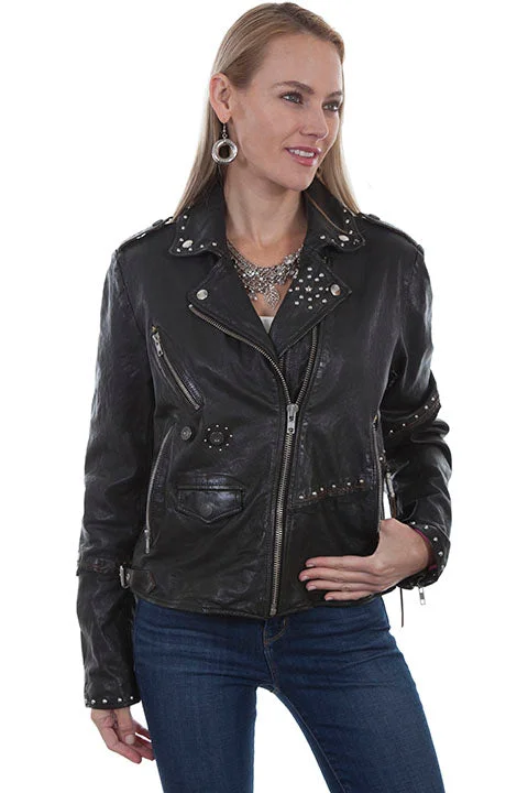 Scully Ladies  Studded Lambskin Biker Jacket Trench Coat Raincoat Waterproof Jacket