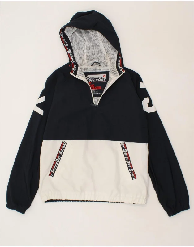 SUPERDRY Womens Oversized Hooded Anorak Jacket UK 16 Large Navy Blue Notch Collar Peter Pan Collar Cowl Neck SUPERDRY Womens Oversized Hooded Anorak Jacket UK 16 Large Navy Blue Notch Collar Peter Pan Collar Cowl Neck