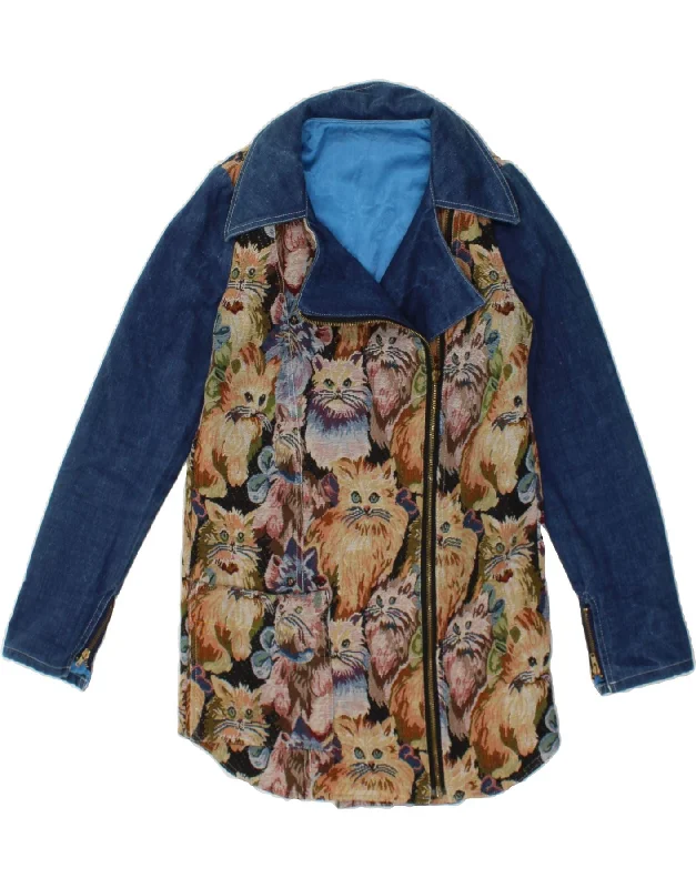 VINTAGE Womens Bomber Jacket UK 10 Small Multicoloured Animal Print Cat Wool Fabric Cashmere Fabric Tweed Fabric VINTAGE Womens Bomber Jacket UK 10 Small Multicoloured Animal Print Cat Wool Fabric Cashmere Fabric Tweed Fabric