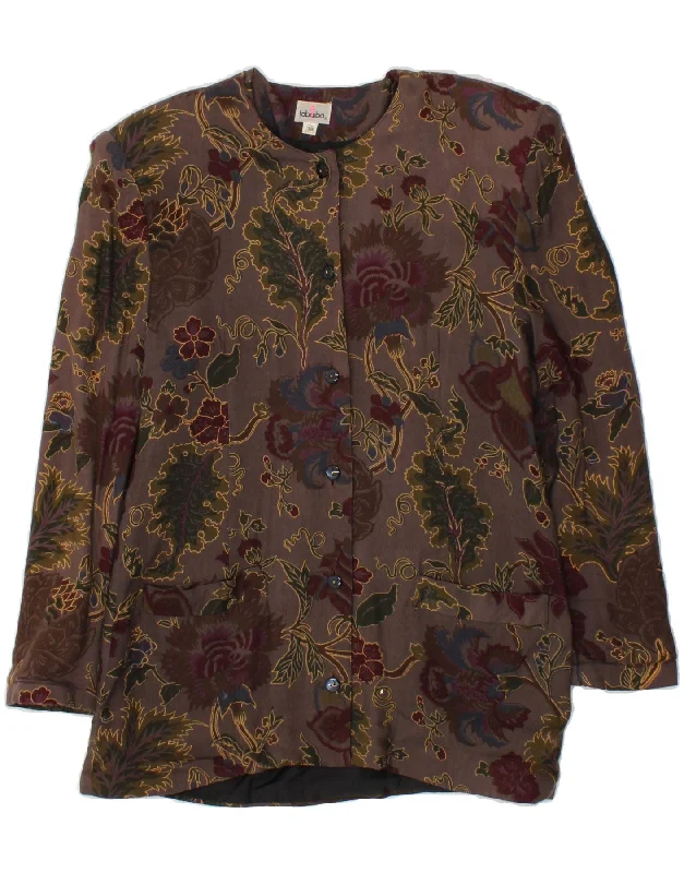 VINTAGE Womens Longline 6 Button Blazer Jacket EU 38 Medium Brown Floral Snapped Jacket Toggled Jacket Drawstring Jacket VINTAGE Womens Longline 6 Button Blazer Jacket EU 38 Medium Brown Floral Snapped Jacket Toggled Jacket Drawstring Jacket