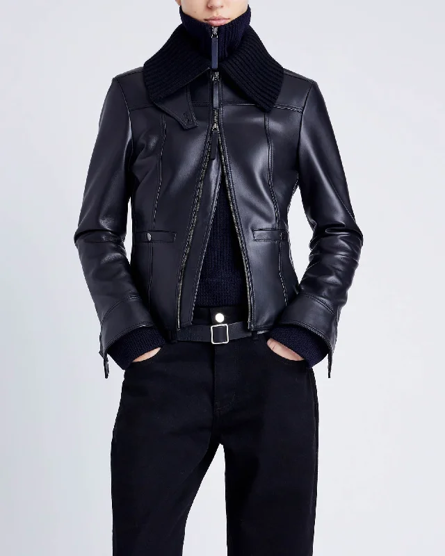 Vaughn Leather Jacket Boat Neck Shawl Collar Notched Collar