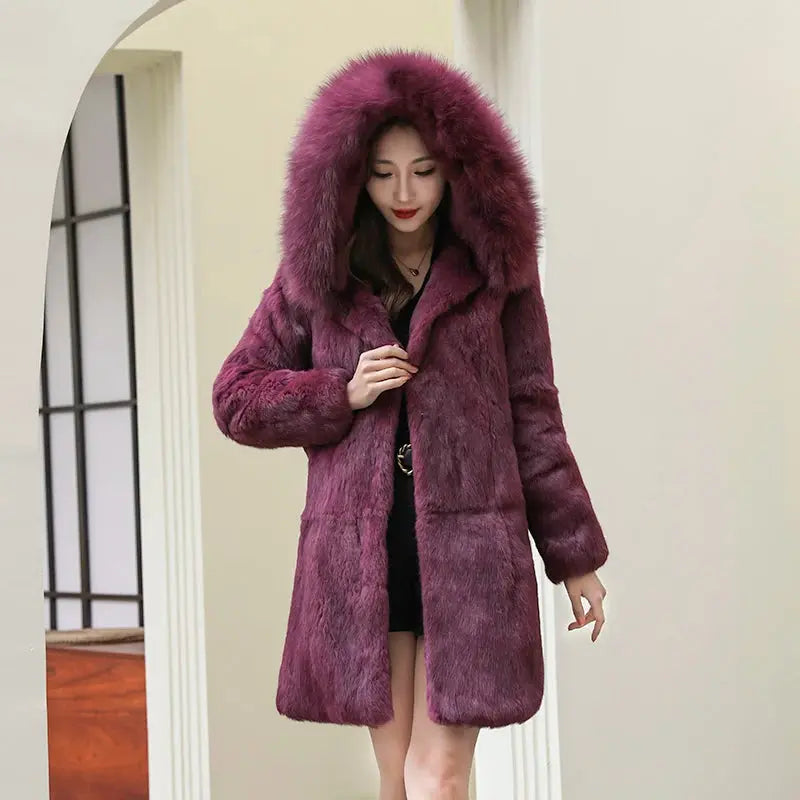 FZ Women's Full Pelt Fox Fur Hooded Jacket Zip Front Button Front Snap Front