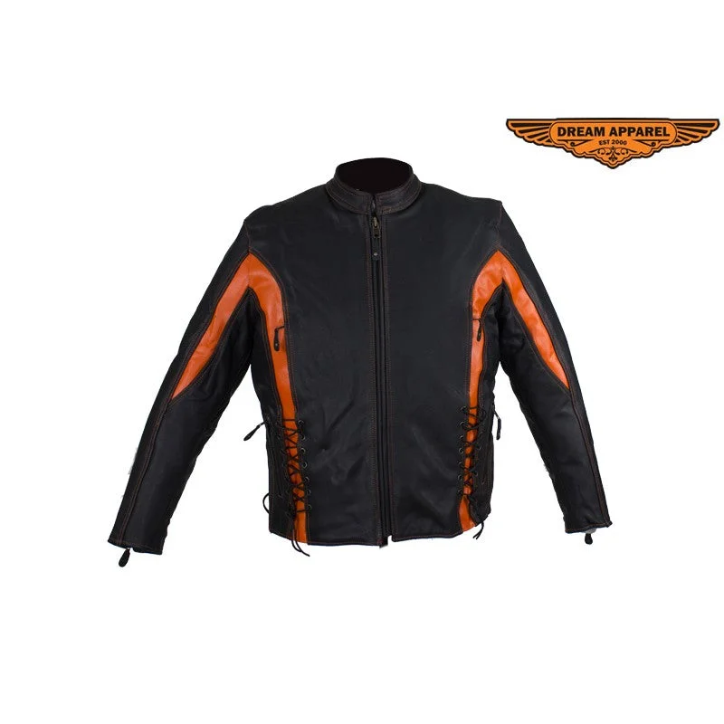 Women's Black and Orange Leather Racer Jacket With Laces Embroidered Jacket Appliqued Jacket Beaded Jacket Women's Black and Orange Leather Racer Jacket With Laces Embroidered Jacket Appliqued Jacket Beaded Jacket