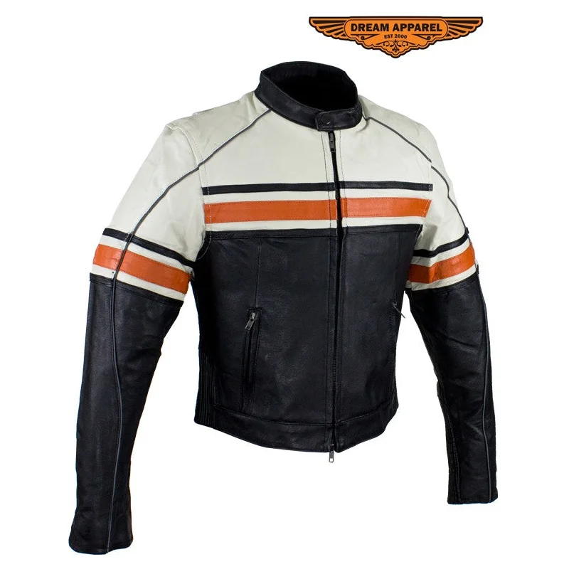 Women's Leather Racer Jacket With Upper Half Cream & Orange Stripe Across Chest Faux Fur Jacket Real Fur Jacket Shearling Jacket Women's Leather Racer Jacket With Upper Half Cream & Orange Stripe Across Chest Faux Fur Jacket Real Fur Jacket Shearling Jacket