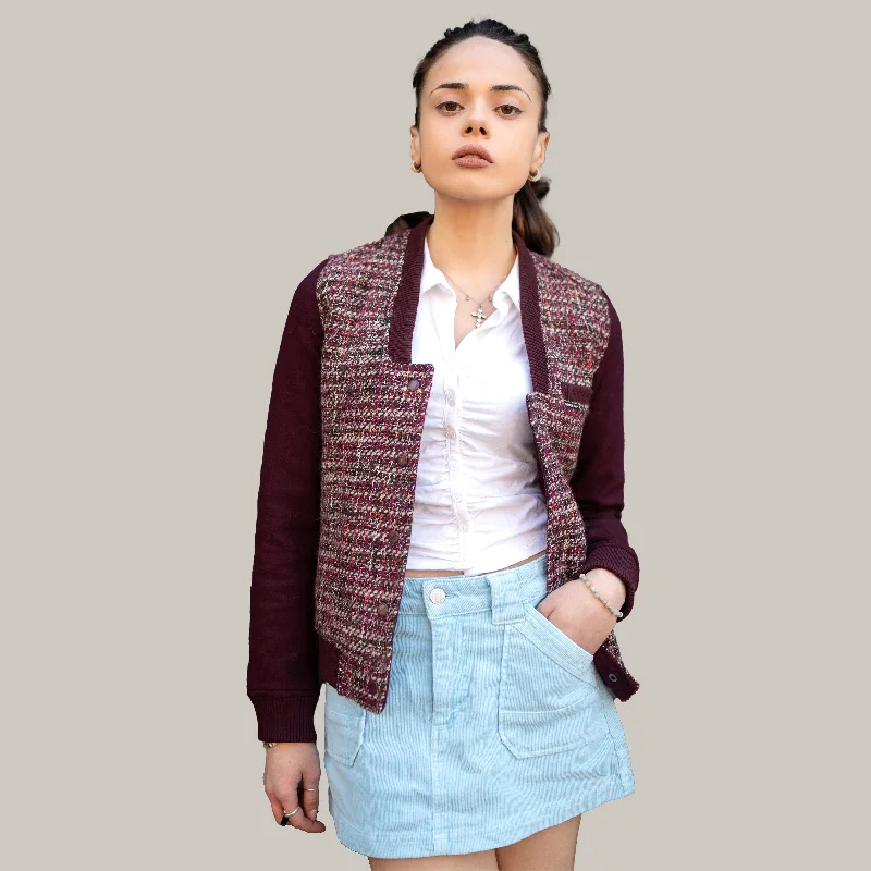 Women's Updated Tweed Varsity Jacket with Contrast Sleeve Corduroy Jacket Velvet Jacket Brocade Jacket Women's Updated Tweed Varsity Jacket with Contrast Sleeve Corduroy Jacket Velvet Jacket Brocade Jacket