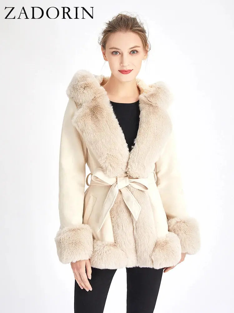 FZ Women's Furry Hood Suede Faux Fur Thick Warm Jacket Nylon Jacket Polyester Jacket Spandex Jacket FZ Women's Furry Hood Suede Faux Fur Thick Warm Jacket Nylon Jacket Polyester Jacket Spandex Jacket