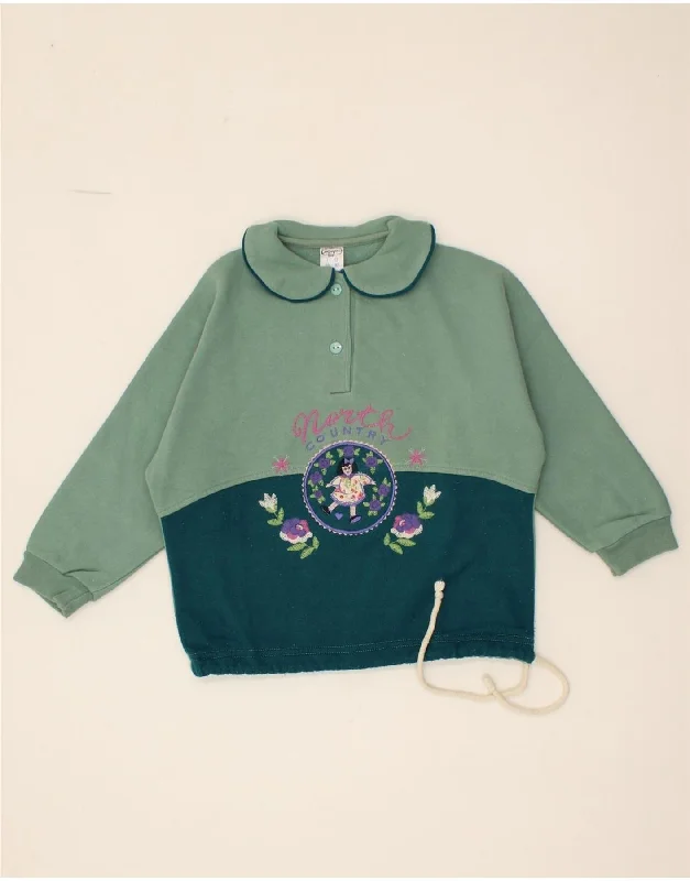 CAMPAGNOLO Girls Graphic Sweatshirt Jumper 2-3 Years Green Colourblock Hoodie with Magnetic Closure Innovative Modern