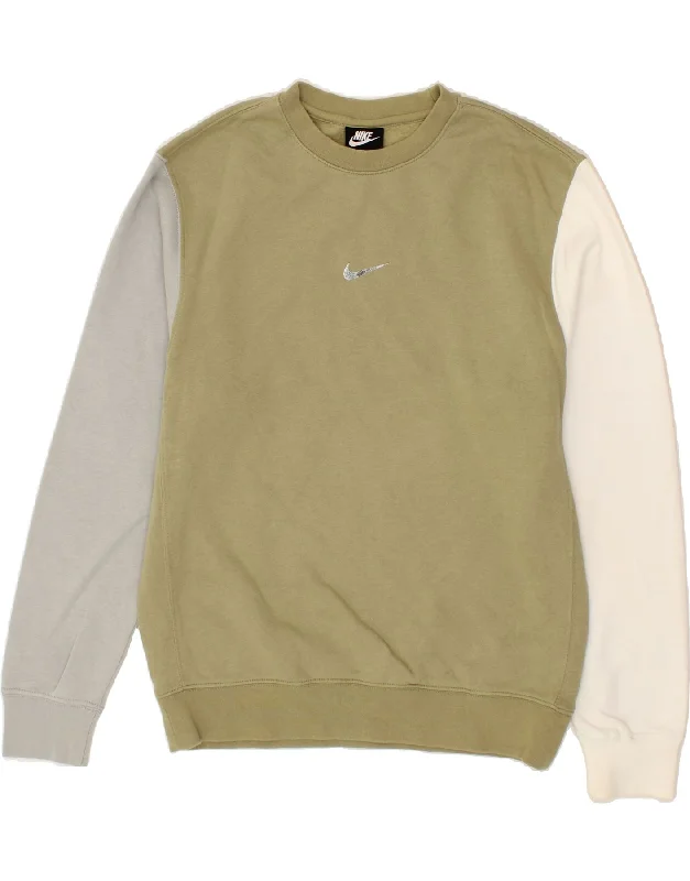 NIKE Mens Standard Fit Sweatshirt Jumper Small Khaki Colourblock Cotton Hoodie with Neon Bright Vibrant NIKE Mens Standard Fit Sweatshirt Jumper Small Khaki Colourblock Cotton Hoodie with Neon Bright Vibrant
