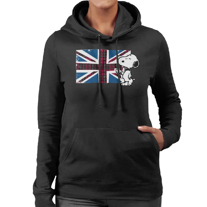 Peanuts Snoopy Union Jack And Tea Women's Hooded Sweatshirt Hoodie with Color Block Contrast Stylish Peanuts Snoopy Union Jack And Tea Women's Hooded Sweatshirt Hoodie with Color Block Contrast Stylish