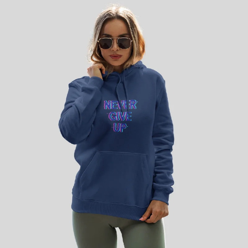 Stay Motivated with the "Never Give Up" Printed Blue Hoodie for Women Hoodie Jacket Zipper Layering Stay Motivated with the "Never Give Up" Printed Blue Hoodie for Women Hoodie Jacket Zipper Layering