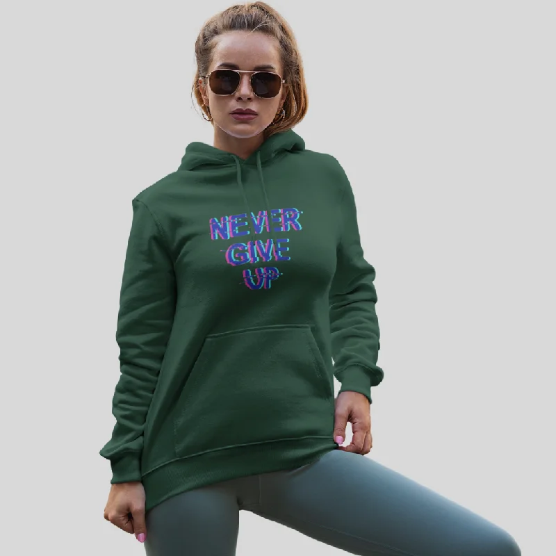 Stay Motivated with the "Never Give Up" Printed Green Hoodie for Women Hoodie with Strings Custom Fit Adjustable Stay Motivated with the "Never Give Up" Printed Green Hoodie for Women Hoodie with Strings Custom Fit Adjustable