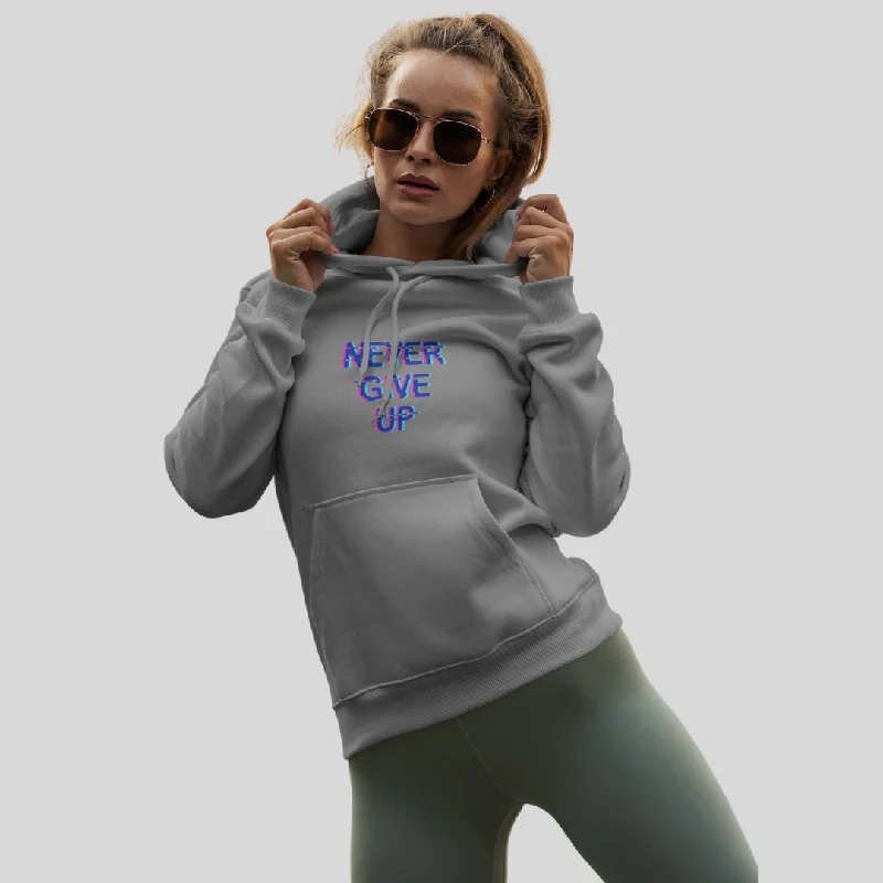 Stay Motivated with the "Never Give Up" Printed Grey Hoodie for Women Hoodie with Thumb Holes Functional Cozy Stay Motivated with the "Never Give Up" Printed Grey Hoodie for Women Hoodie with Thumb Holes Functional Cozy
