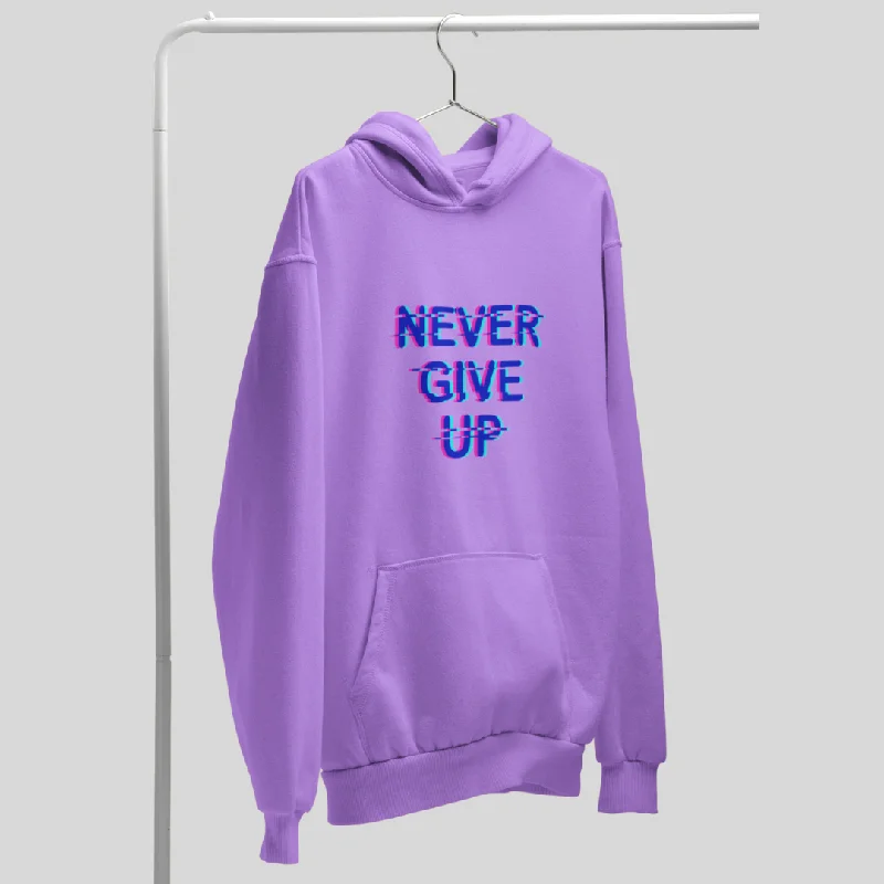Stay Motivated with the "Never Give Up" Printed Lavender Hoodie for Women Hoodie with Stripes Bold Sporty Stay Motivated with the "Never Give Up" Printed Lavender Hoodie for Women Hoodie with Stripes Bold Sporty