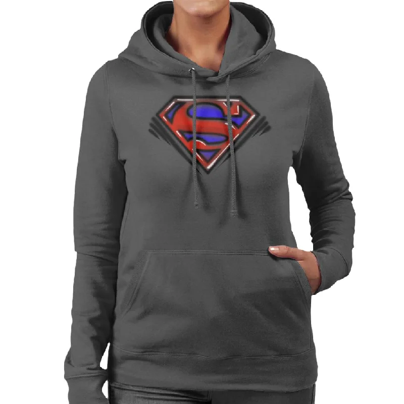 Superman Classic S Logo Pop Art Dot Style Women's Hooded Sweatshirt Hoodie with Camouflage Military Edgy Superman Classic S Logo Pop Art Dot Style Women's Hooded Sweatshirt Hoodie with Camouflage Military Edgy