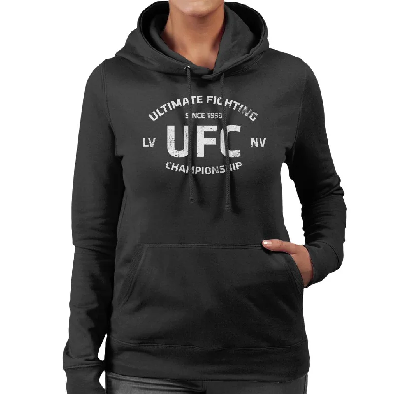 UFC Distressed White Text Logo Women's Hooded Sweatshirt Hoodie Sweatshirt Pullover