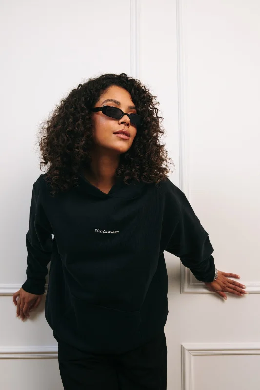 Jordaan VA Script Hoodie Black Hoodie Crop Top Short Trendy