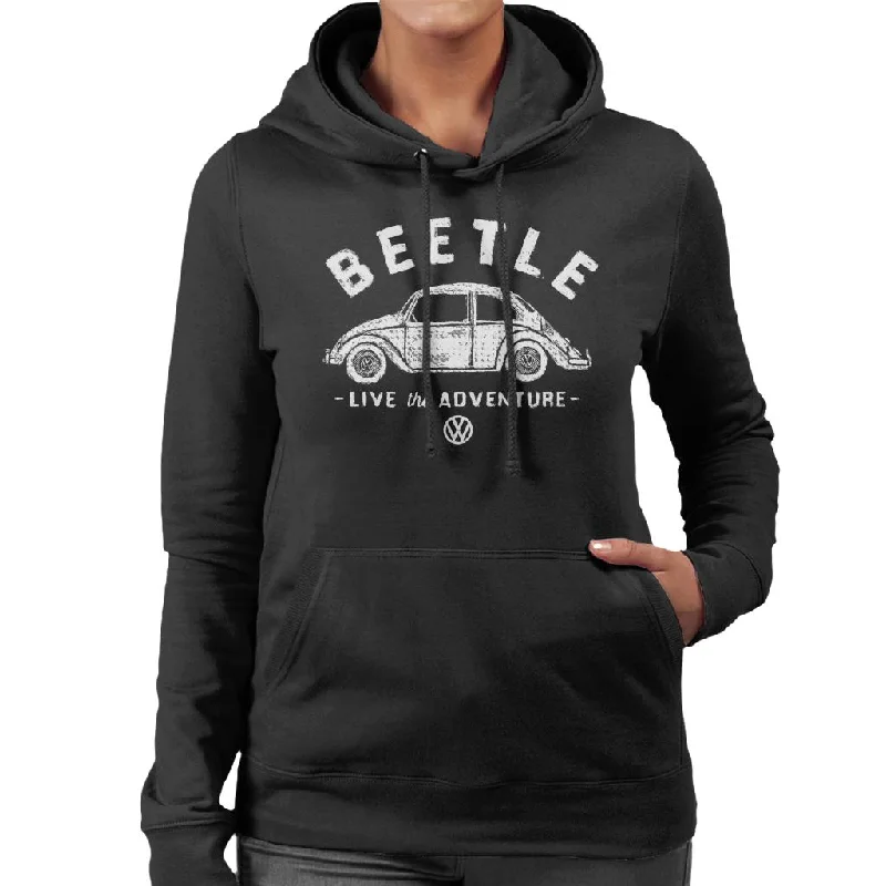 Volkswagen Beetle White Live The Adventure Retro Logo Women's Hooded Sweatshirt Hoodie with Button Classic Timeless Volkswagen Beetle White Live The Adventure Retro Logo Women's Hooded Sweatshirt Hoodie with Button Classic Timeless