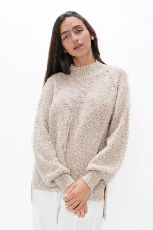 Ottawa YOW High Neck Sweater Sand Marl Zippered Front Buttoned Front Snap Front