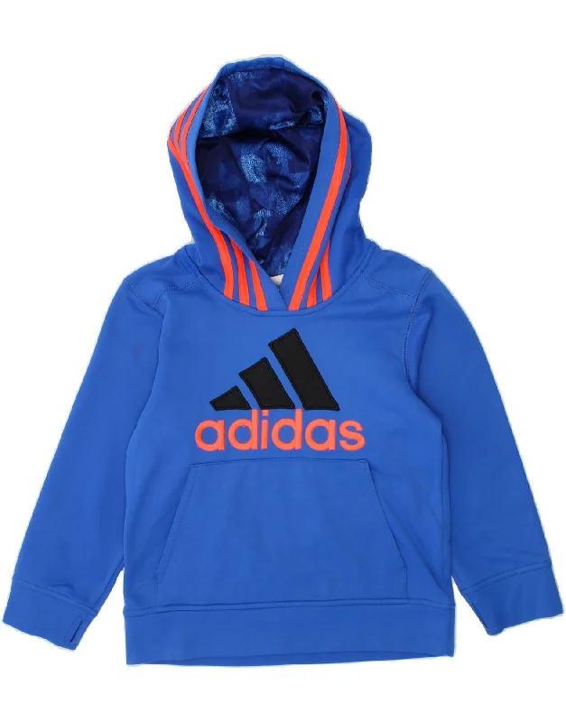 ADIDAS Boys Graphic Hoodie Jumper 4-5 Years Blue Polyester Hoodie with Embroidery Detailed Premium ADIDAS Boys Graphic Hoodie Jumper 4-5 Years Blue Polyester Hoodie with Embroidery Detailed Premium