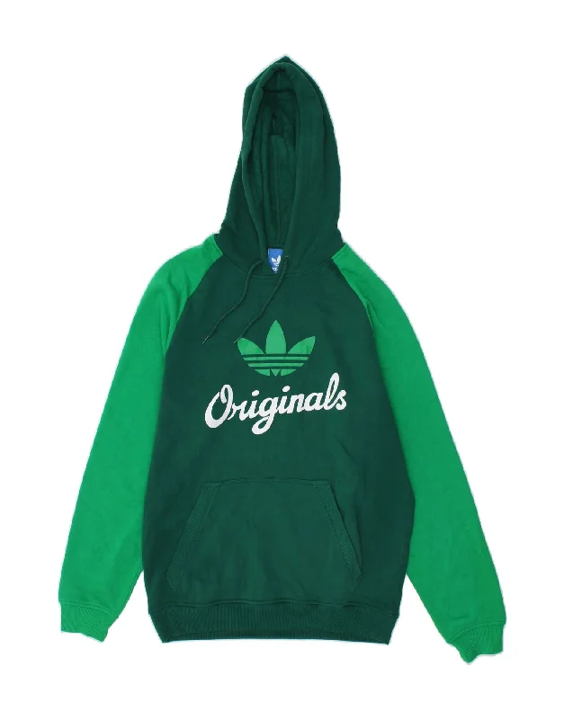 ADIDAS Mens Graphic Hoodie Jumper Medium Green Colourblock Cotton Hoodie with Reflective Safety Nightwear ADIDAS Mens Graphic Hoodie Jumper Medium Green Colourblock Cotton Hoodie with Reflective Safety Nightwear