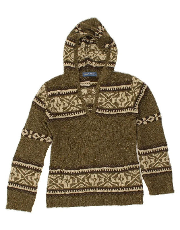 ARIZONA Womens Hooded V-Neck Jumper Sweater UK 10 Small Khaki Fair Isle Stylish Fashionable Trendy ARIZONA Womens Hooded V-Neck Jumper Sweater UK 10 Small Khaki Fair Isle Stylish Fashionable Trendy