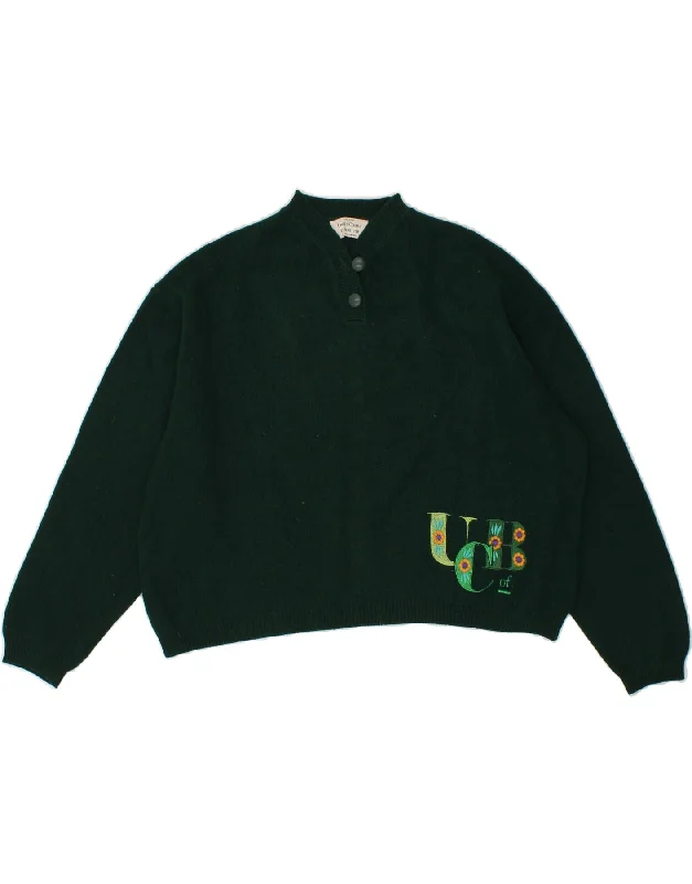 BENETTON Womens Graphic Crop Button Neck Jumper Sweater IT 46 Large Green Chenille Fabric Brocade Fabric Lace Fabric BENETTON Womens Graphic Crop Button Neck Jumper Sweater IT 46 Large Green Chenille Fabric Brocade Fabric Lace Fabric