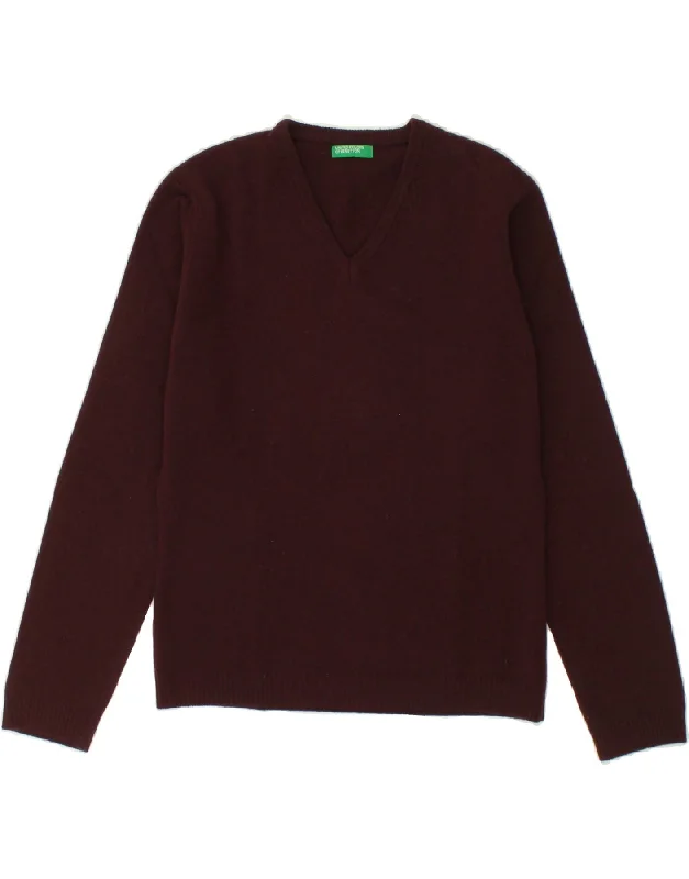 BENETTON Womens V-Neck Jumper Sweater UK 12 Medium Maroon New Wool High Neck Crew Neck V-Neck BENETTON Womens V-Neck Jumper Sweater UK 12 Medium Maroon New Wool High Neck Crew Neck V-Neck