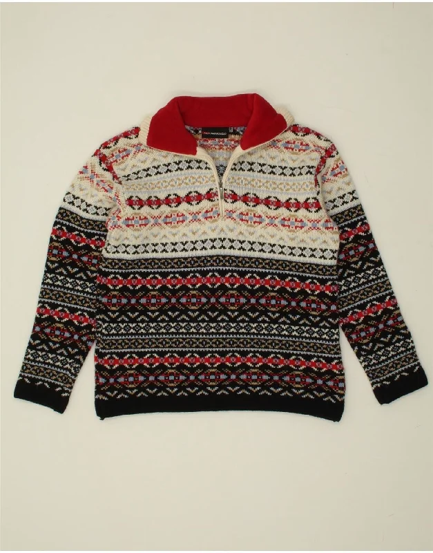 CAMPAGNOLO Womens Zip Neck Jumper Sweater UK 6 XS Black Fair Isle Wool Boxy Sweater Fitted Sweater A-Line CAMPAGNOLO Womens Zip Neck Jumper Sweater UK 6 XS Black Fair Isle Wool Boxy Sweater Fitted Sweater A-Line