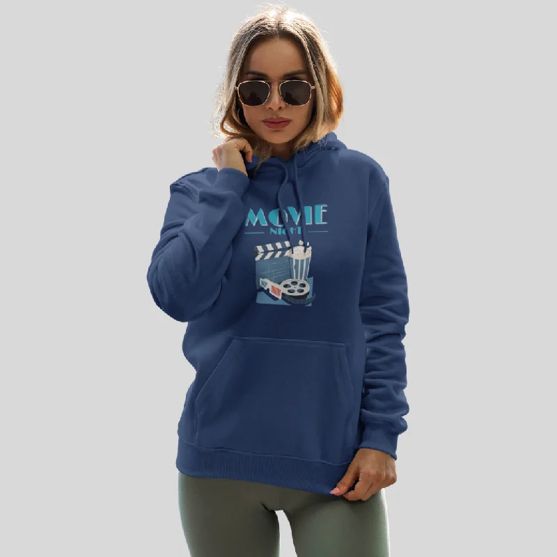 Cozy up with the Women's "Movie Night" Printed Blue Hoodie Hoodie with Double Zipper Versatile Adjustable Cozy up with the Women's "Movie Night" Printed Blue Hoodie Hoodie with Double Zipper Versatile Adjustable