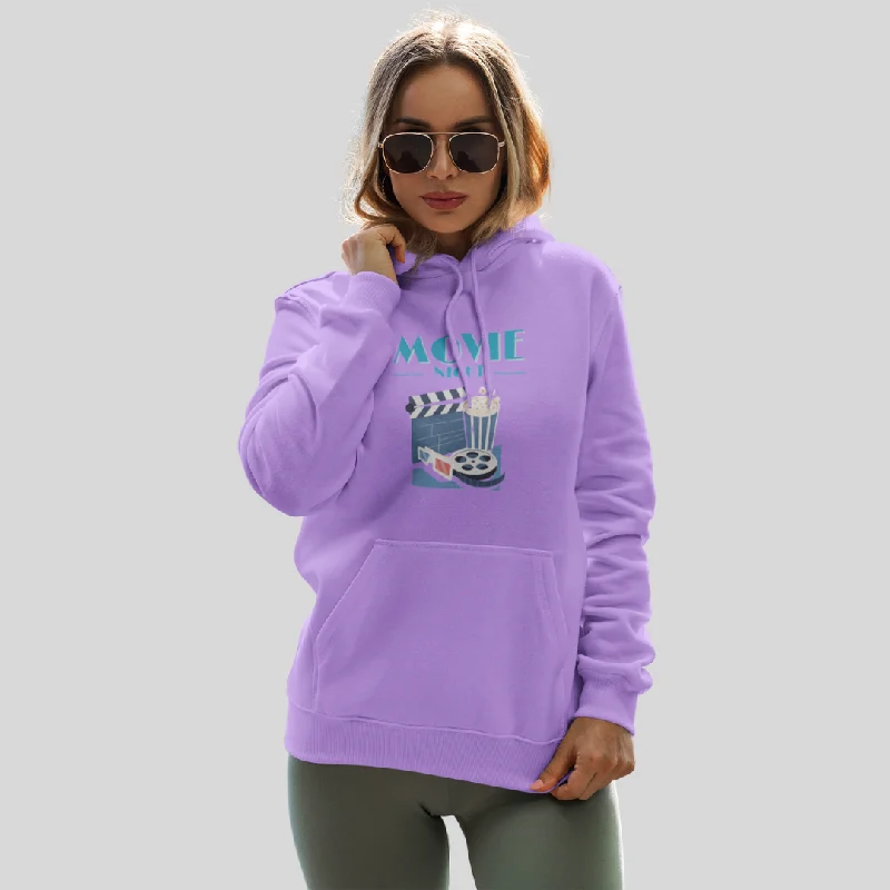 Cozy up with the Women's "Movie Night" Printed Lavender Hoodie Hoodie with Hem Ribbing Snug Secure Cozy up with the Women's "Movie Night" Printed Lavender Hoodie Hoodie with Hem Ribbing Snug Secure