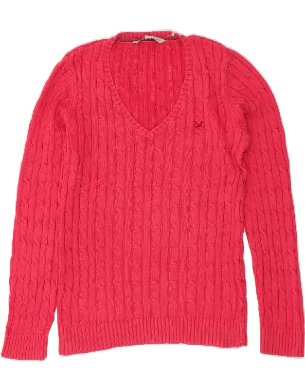 CREW CLOTHING Womens V-Neck Jumper Sweater UK 12 Medium Pink Cotton Herringbone Houndstooth Plaid CREW CLOTHING Womens V-Neck Jumper Sweater UK 12 Medium Pink Cotton Herringbone Houndstooth Plaid