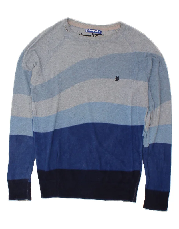DESIGUAL Womens Boat Neck Jumper Sweater UK 14 Medium Blue Colourblock Knit Fabric Woven Fabric Fleece Fabric DESIGUAL Womens Boat Neck Jumper Sweater UK 14 Medium Blue Colourblock Knit Fabric Woven Fabric Fleece Fabric