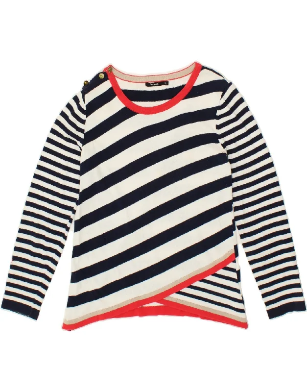 DESIGUAL Womens Crew Neck Jumper Sweater UK 18 XL Navy Blue Striped Notch Collar Peter Pan Collar Cowl Neck DESIGUAL Womens Crew Neck Jumper Sweater UK 18 XL Navy Blue Striped Notch Collar Peter Pan Collar Cowl Neck