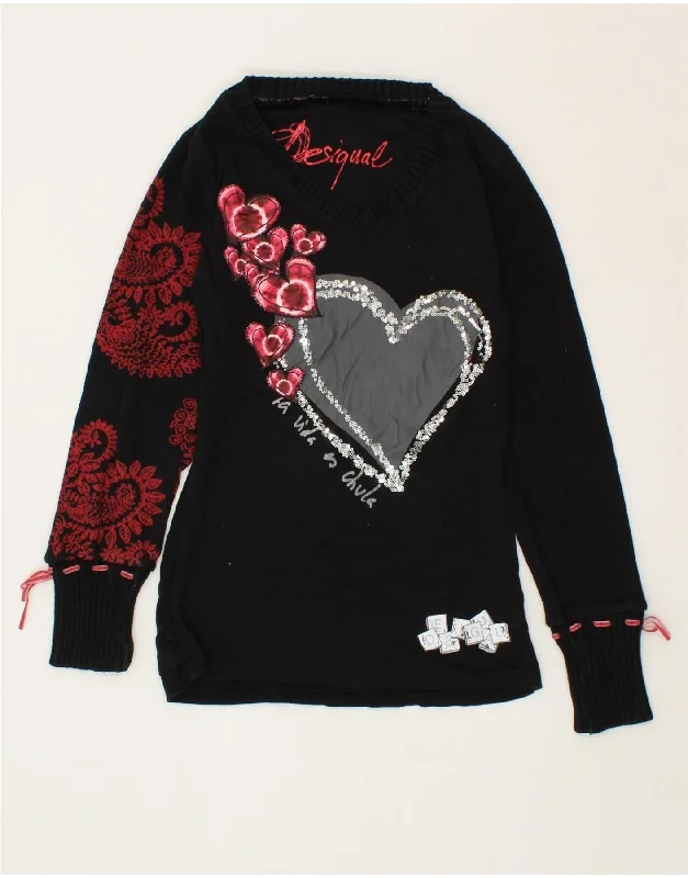 DESIGUAL Womens Graphic V-Neck Jumper Sweater UK 10 Small Black Paisley Wool Sweater Cotton Sweater Cashmere Sweater DESIGUAL Womens Graphic V-Neck Jumper Sweater UK 10 Small Black Paisley Wool Sweater Cotton Sweater Cashmere Sweater