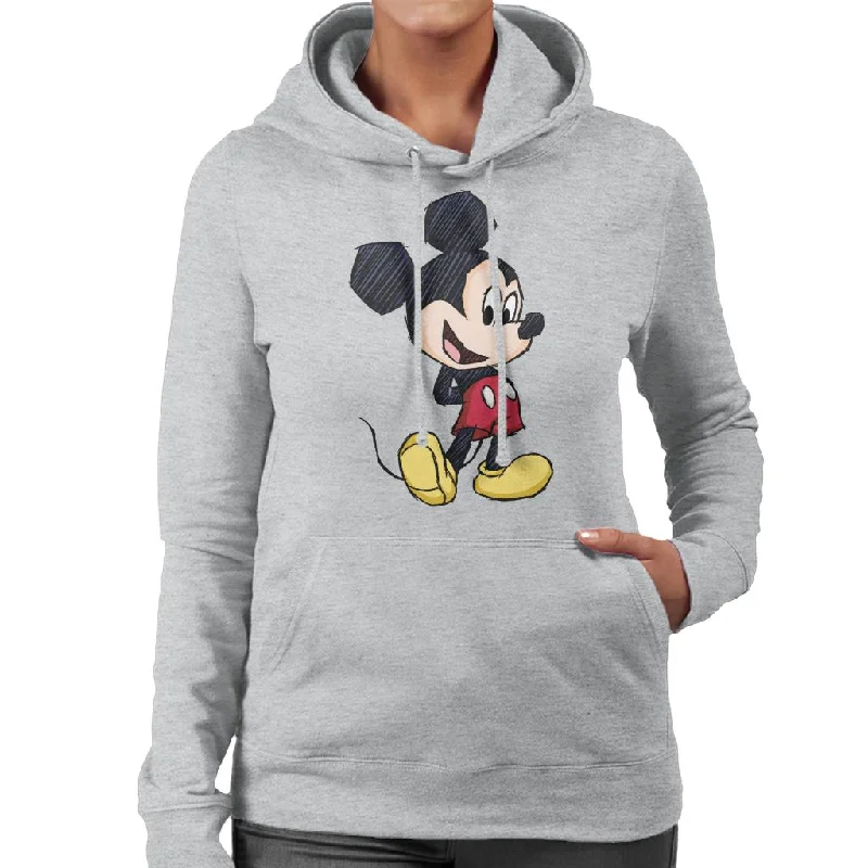 Disney Mickey Mouse Big Head Sketch Women's Hooded Sweatshirt Hoodie with Back Slit Movement Comfort Disney Mickey Mouse Big Head Sketch Women's Hooded Sweatshirt Hoodie with Back Slit Movement Comfort