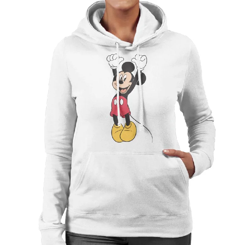 Disney Mickey Mouse Jump For Joy Women's Hooded Sweatshirt Hoodie with Hem Raw Edge Edgy Unfinished Disney Mickey Mouse Jump For Joy Women's Hooded Sweatshirt Hoodie with Hem Raw Edge Edgy Unfinished