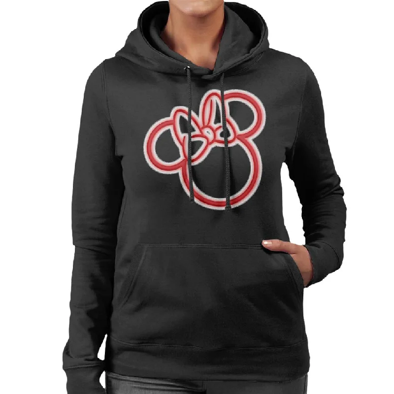 Disney Mickey Mouse Minnie Neon Head Women's Hooded Sweatshirt Hoodie with High-Low Hem Asymmetrical Trendy Disney Mickey Mouse Minnie Neon Head Women's Hooded Sweatshirt Hoodie with High-Low Hem Asymmetrical Trendy