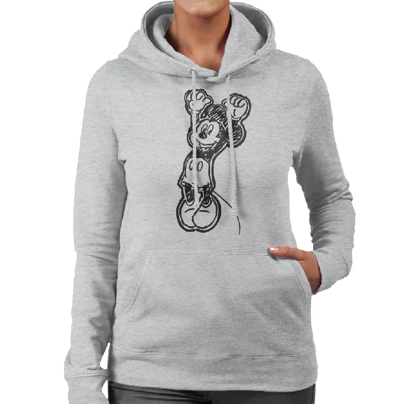 Disney Mickey Mouse Sketch Jump For Joy Women's Hooded Sweatshirt Hoodie with Hem Applique Textured Unique Disney Mickey Mouse Sketch Jump For Joy Women's Hooded Sweatshirt Hoodie with Hem Applique Textured Unique